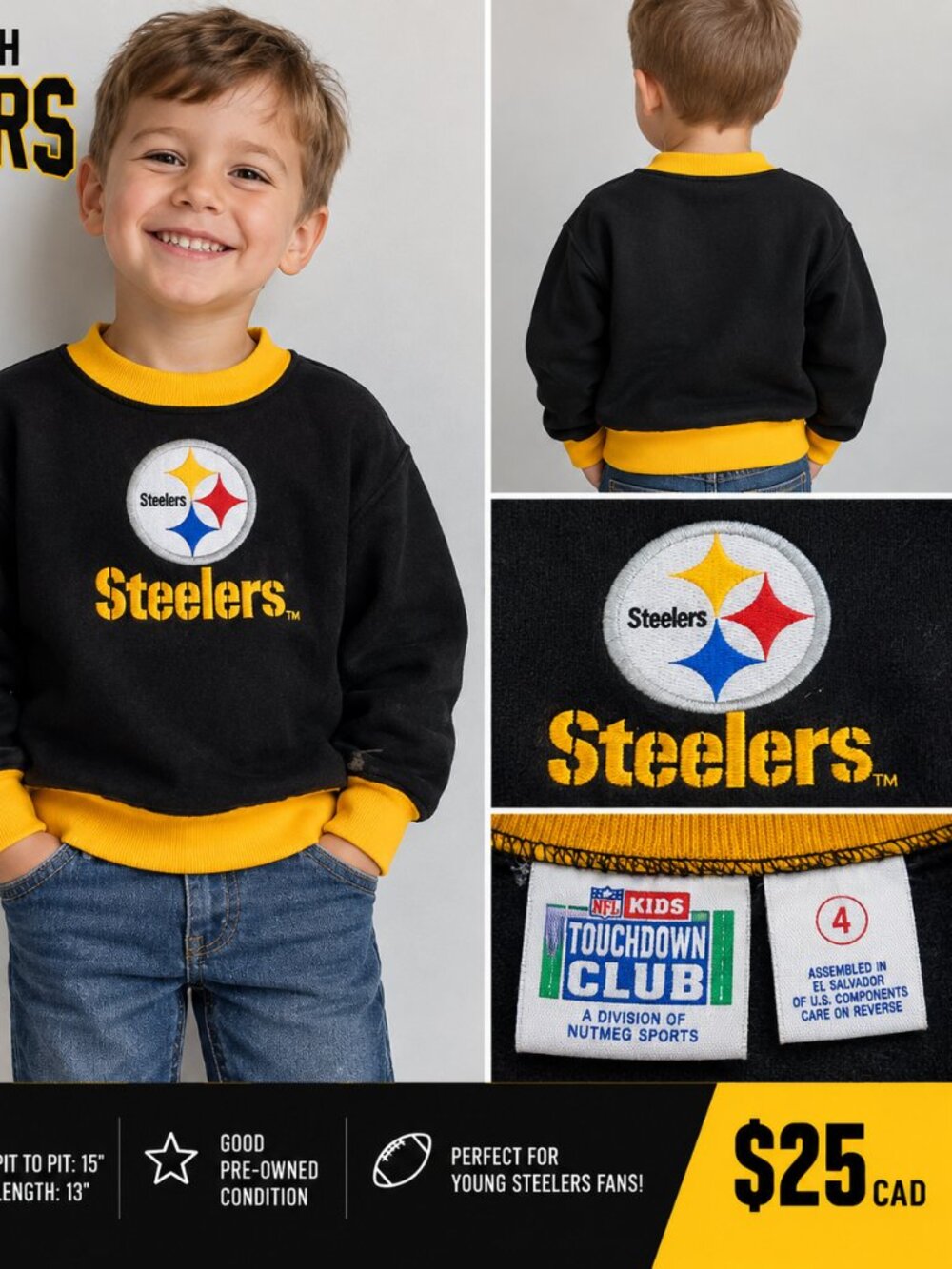 Vintage Pittsburgh Steelers NFL Kids Sweatshirt – Size 4